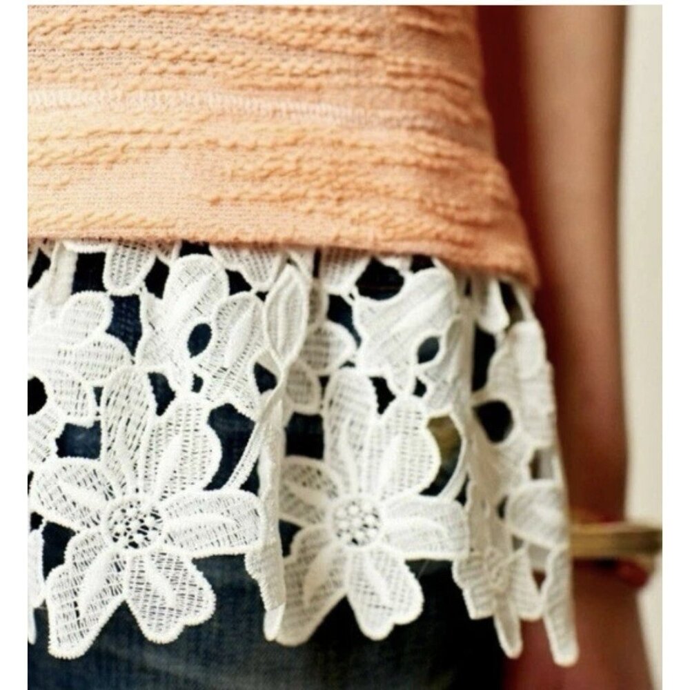 Anthropologie Sunday in Brooklyn Sweater Size PS Women’s Lace-Hem Coral - Picture 2 of 8